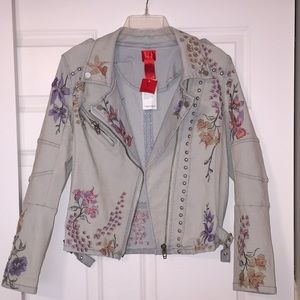 Light blue floral/pearl Jean jacket